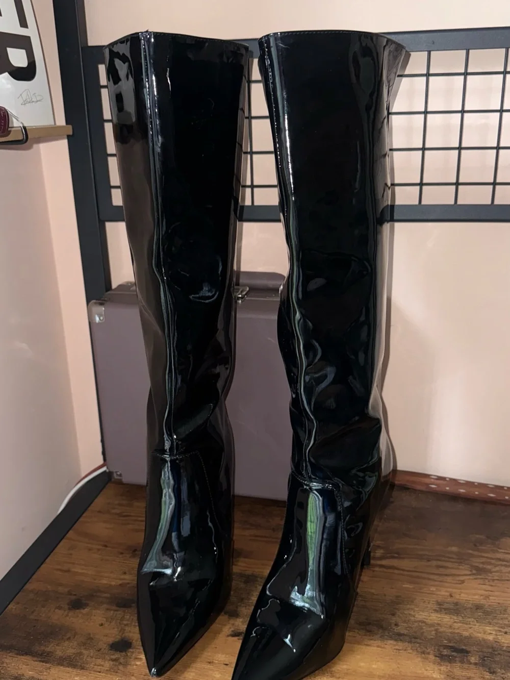 Women's Black Patent Knee-High Stiletto Boots